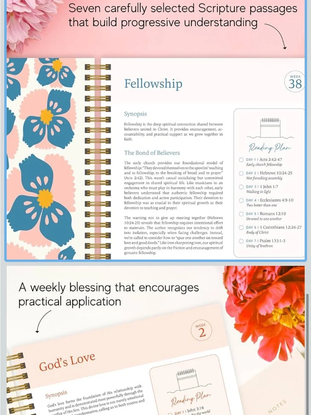 The Bible in a Year Spiral Notebook - Floral Cover (Peach, Green, Orange, Pink)